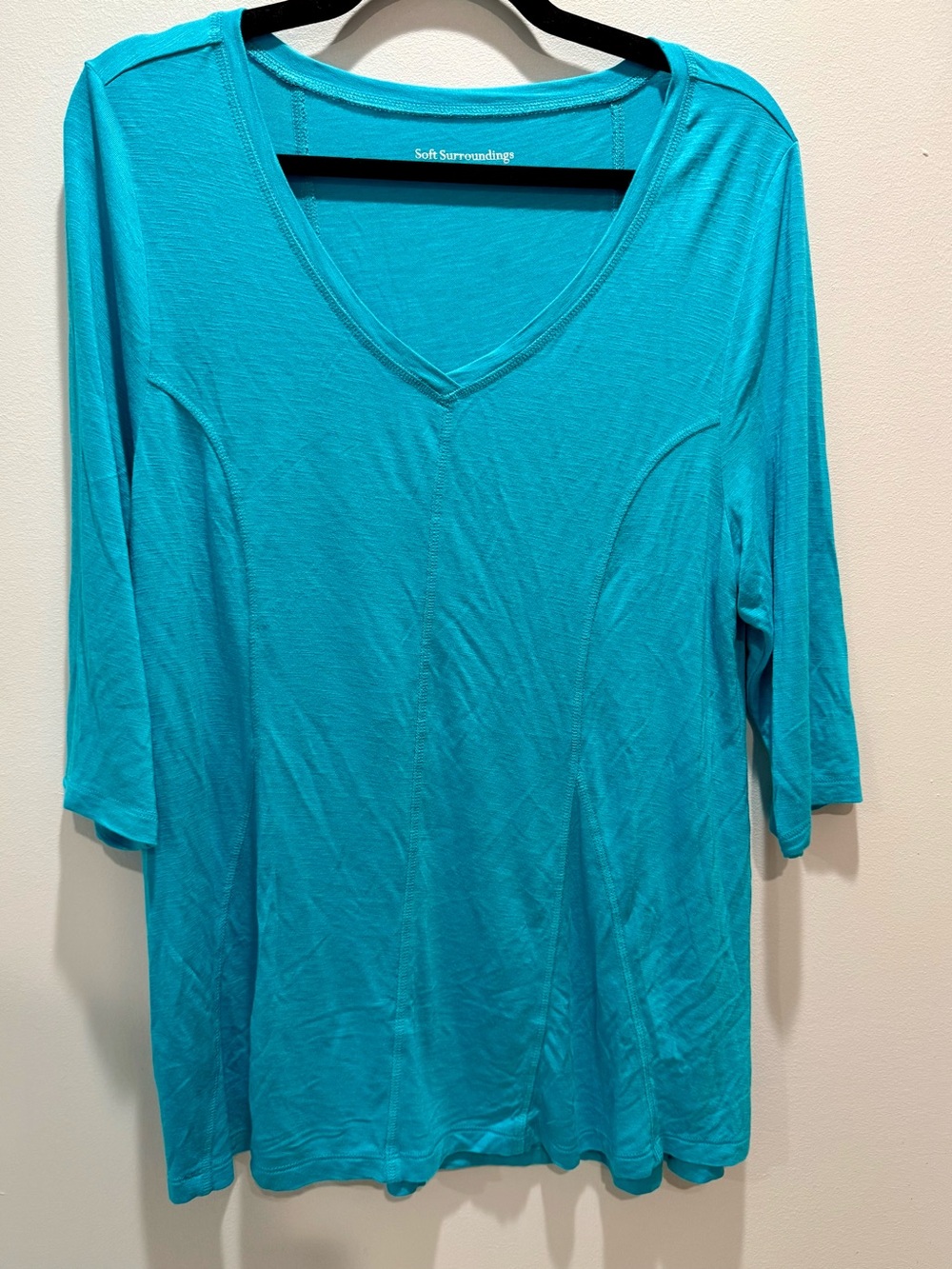Soft Surroundings Teal V-Neck Lightweight Knit Top Size L
